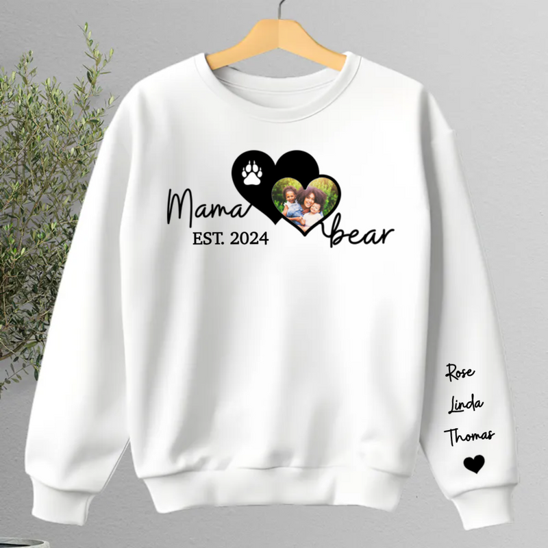 Family - Mama Bear Shirt With Kid Names On Sleeve - Personalized Sweater