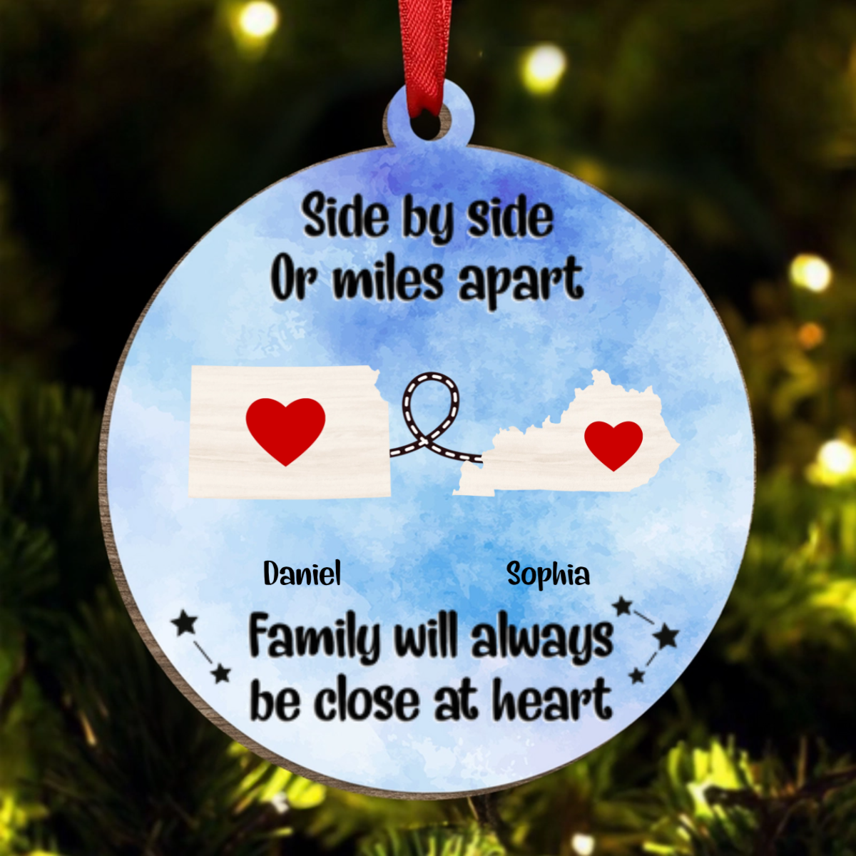Side By Side Or Miles Apart - Christmas Gift For Family, BFF Best Friends, Siblings, Brothers, Sisters - Personalized Wooden Ornament