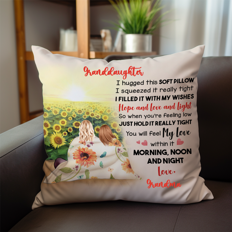Personalized Gift To Daughter, Granddaughter Sunflower, Hugged This Soft Pillow, Custom Pillow - Makezbright Gifts