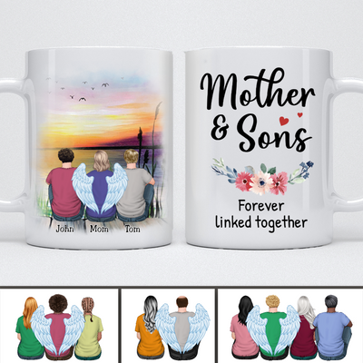Mother - Mother & Sons Forever Linked Together - Personalized Mug (Ver 2) - Makezbright Gifts