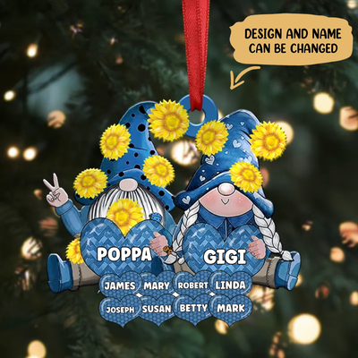 Family - Grandpa Grandma Gnome Loves Sweet Heart Kids - Personalized Ornament - Makezbright Gifts