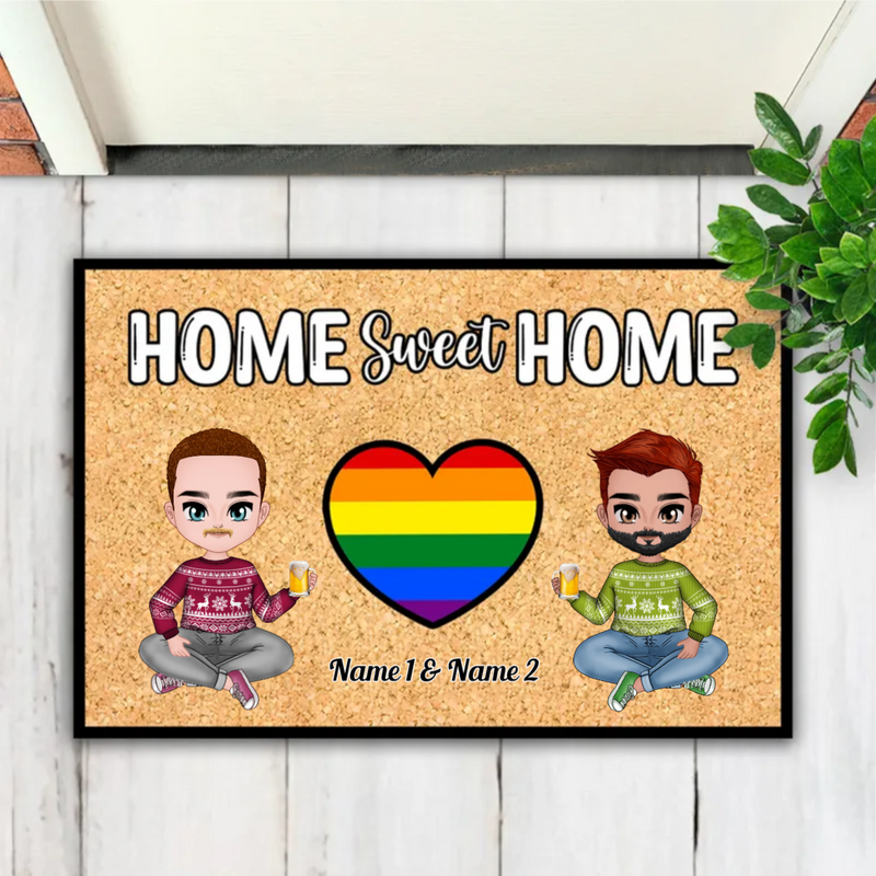 Couple - Home Sweet Home - Personalized Doormat - Gift For Wife Husband V2 - Makezbright Gifts