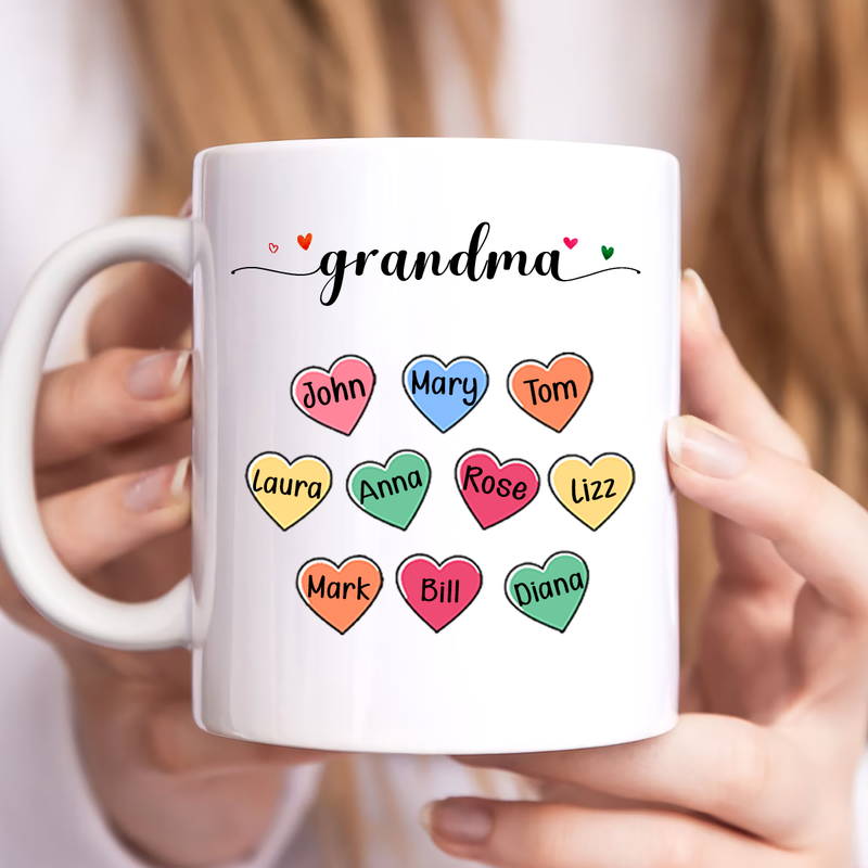Mom Grandma And Heart Grandkids - Personalized Mug