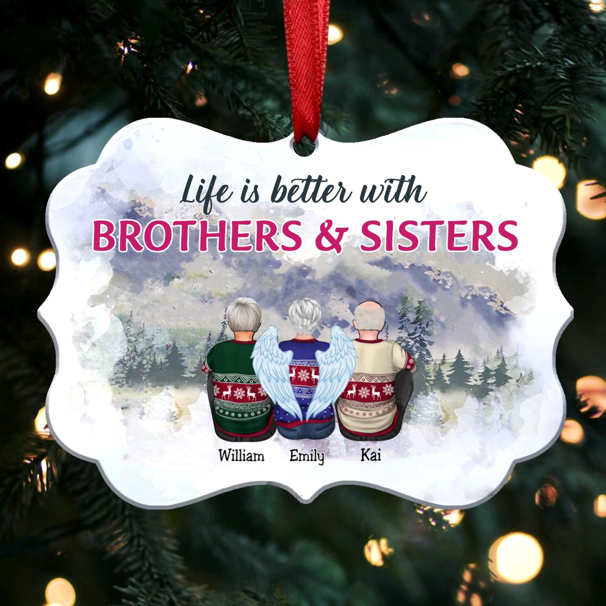 Family - Life Is Better With Brothers & Sisters - Personalized Christmas Ornament - Makezbright Gifts