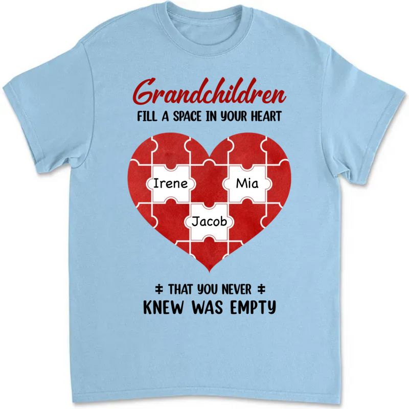 Family - Grandchildren Fill Spaces In Grandma Heart - Personalized T-Shirt