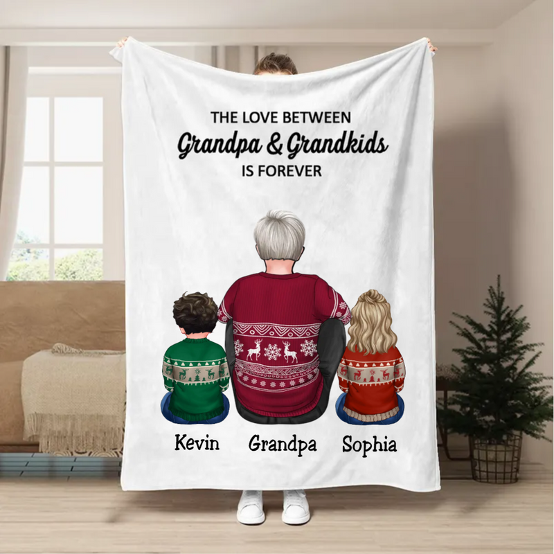 Family - The Love Between Grandpa & Grandkids Is Forever - Personalized Blanket