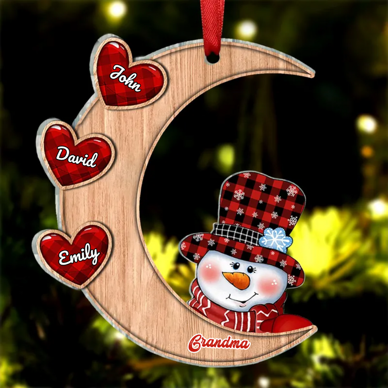 Family - Christmas Snowman Grandma Sweet Heart Kids On The Moon - Personalized Acrylic Ornament