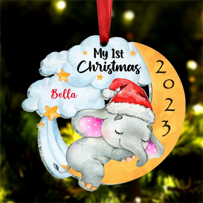 Family - Elephant Baby First Christmas - Personalized Acrylic Ornament