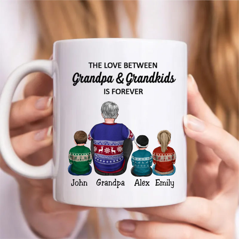 Family - The Love Between Grandpa & Grandkids Is Forever - Personalized Mug