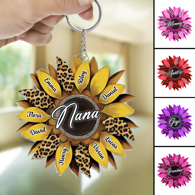 Family - Nana, Mom, Auntie Family Sunflower -  Personalized Acrylic Keychain