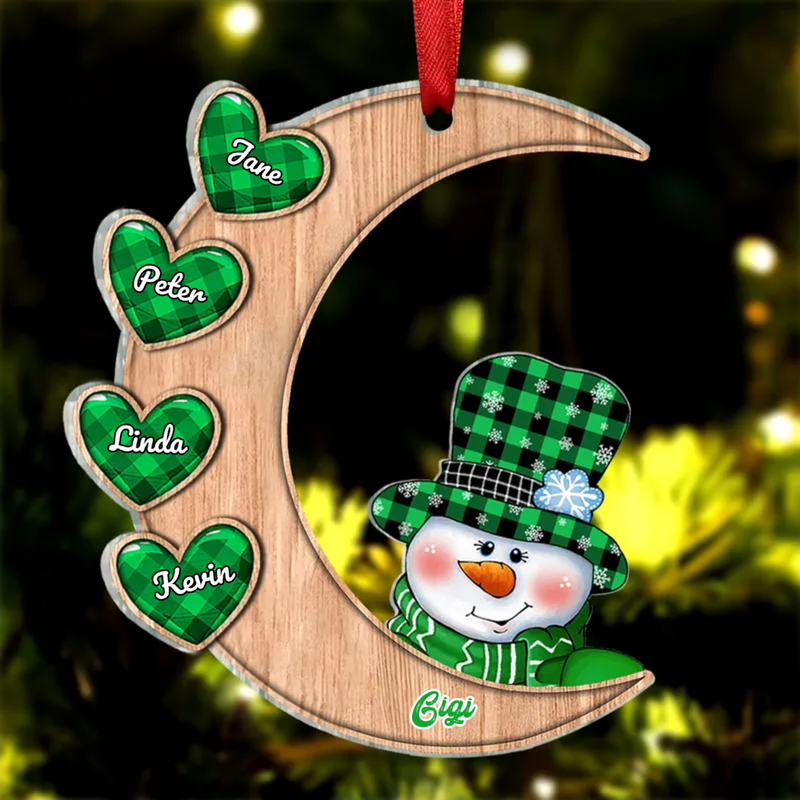 Family - Christmas Snowman Grandma Sweet Heart Kids On The Moon - Personalized Acrylic Ornament