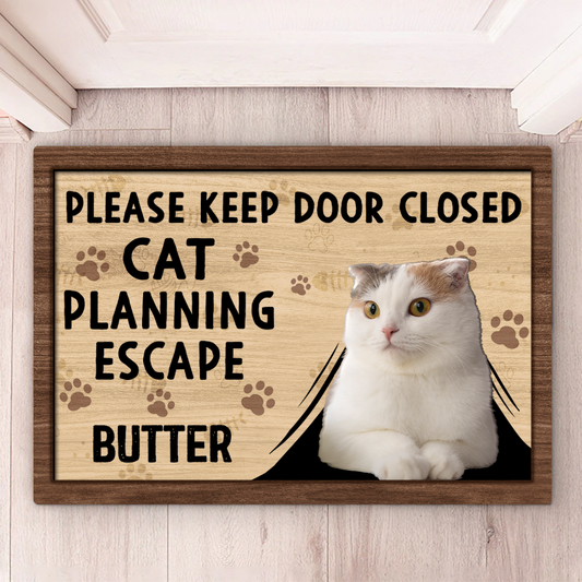 Custom Photo Cats Planning Escape - Personalized Doormat