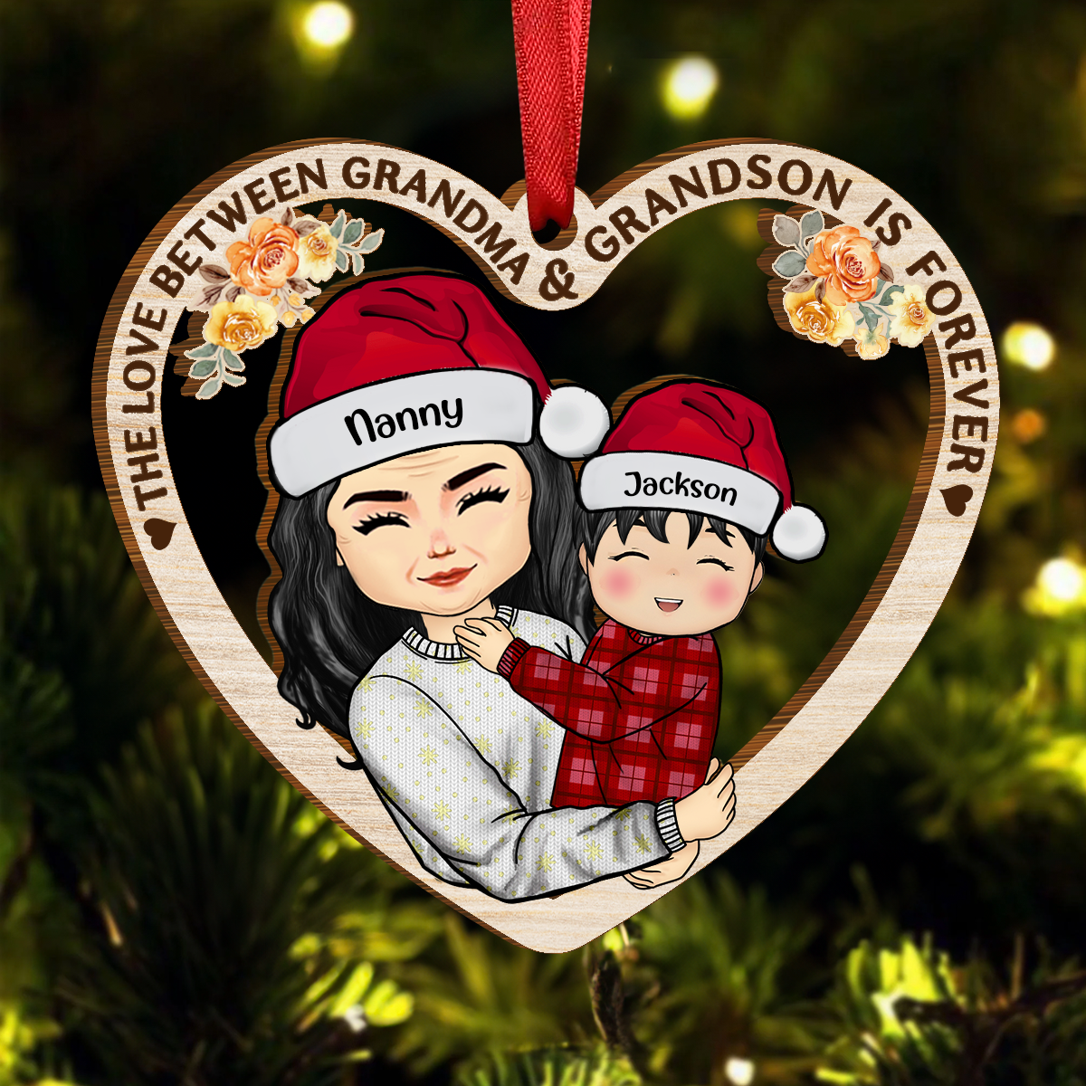 The Love Between Grandma And Grandkids Is Forever - Personalized Custom Shaped Wooden Ornament