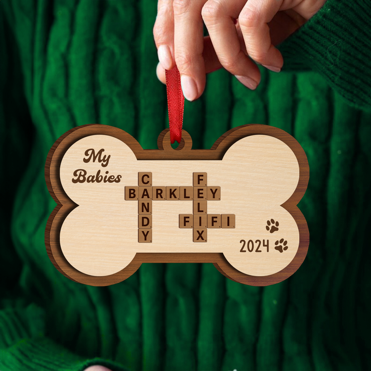 Dogs Names Crossword Puzzle Art Bond Shape Personalized  Wooden Ornament