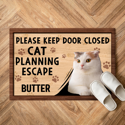 Custom Photo Cats Planning Escape - Personalized Doormat