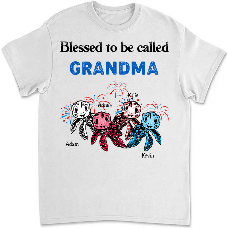 Grandma - Grandma Mom Turtle Custom Names - Personalized Unisex T-Shirt