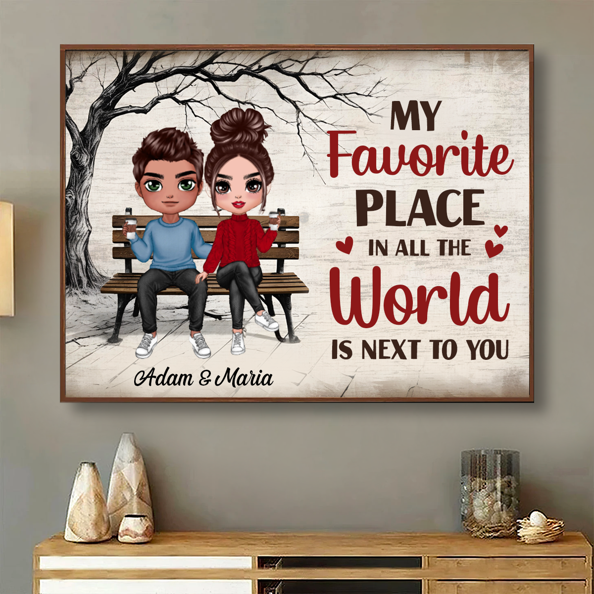 My Favorite Place Doll Couple Sitting Valentine‘s Day Gift Personalized Poster