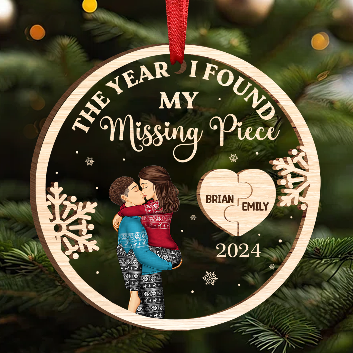 The Year I Found My Missing Piece Kissing Couples - Personalized Wooden Ornament