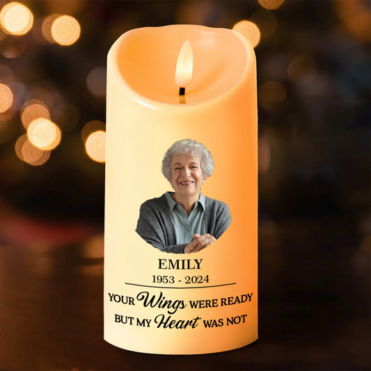 Custom Photo Memorial Your Wings Were Ready - Personalized Flameless LED Candle