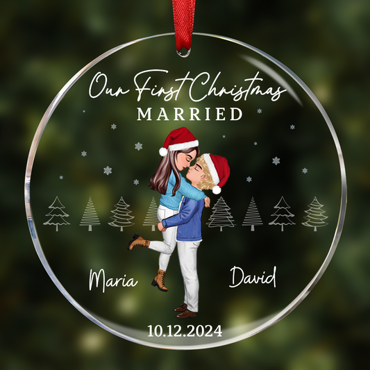 Our First Christmas Engaged Married, Newly Engaged Married Couple Personalized Ornament