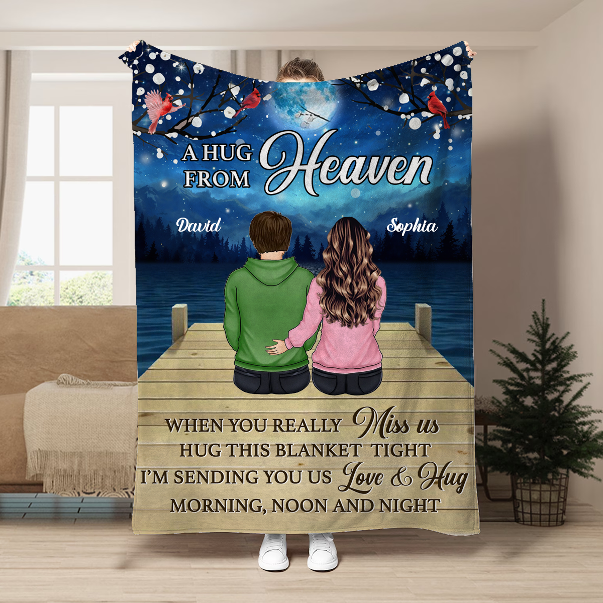 A Hug From Heaven When You Really Miss Me Memorial Back Sitting - Personalized Fleece Blanket, Sherpa Blanket