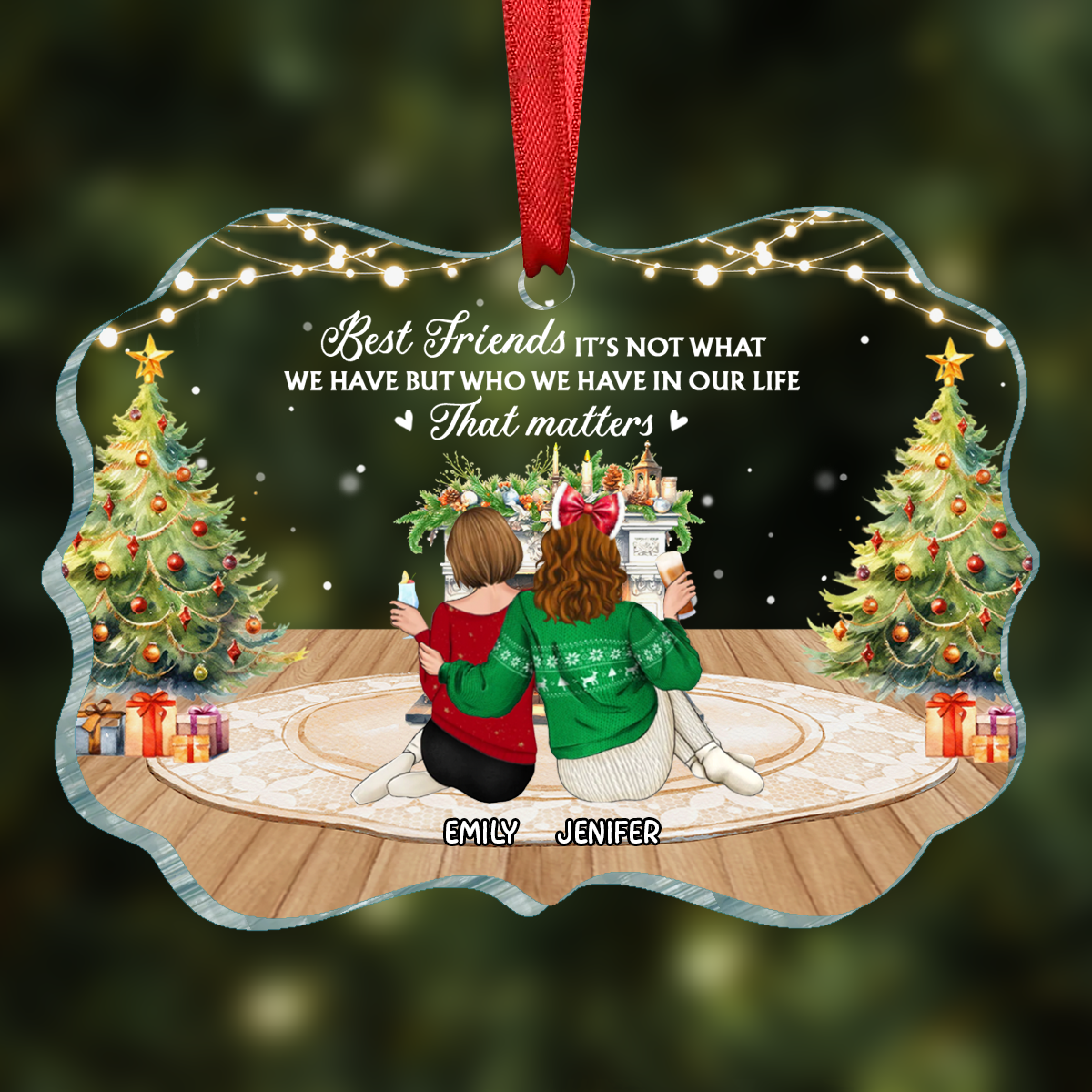 Here's To Another Year Of Bonding Over Alcohol Christmas Best Friends - Personalized Medallion Acrylic Ornament