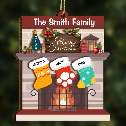 Merry Christmas Family Stockings - Personalized  Wooden Ornament