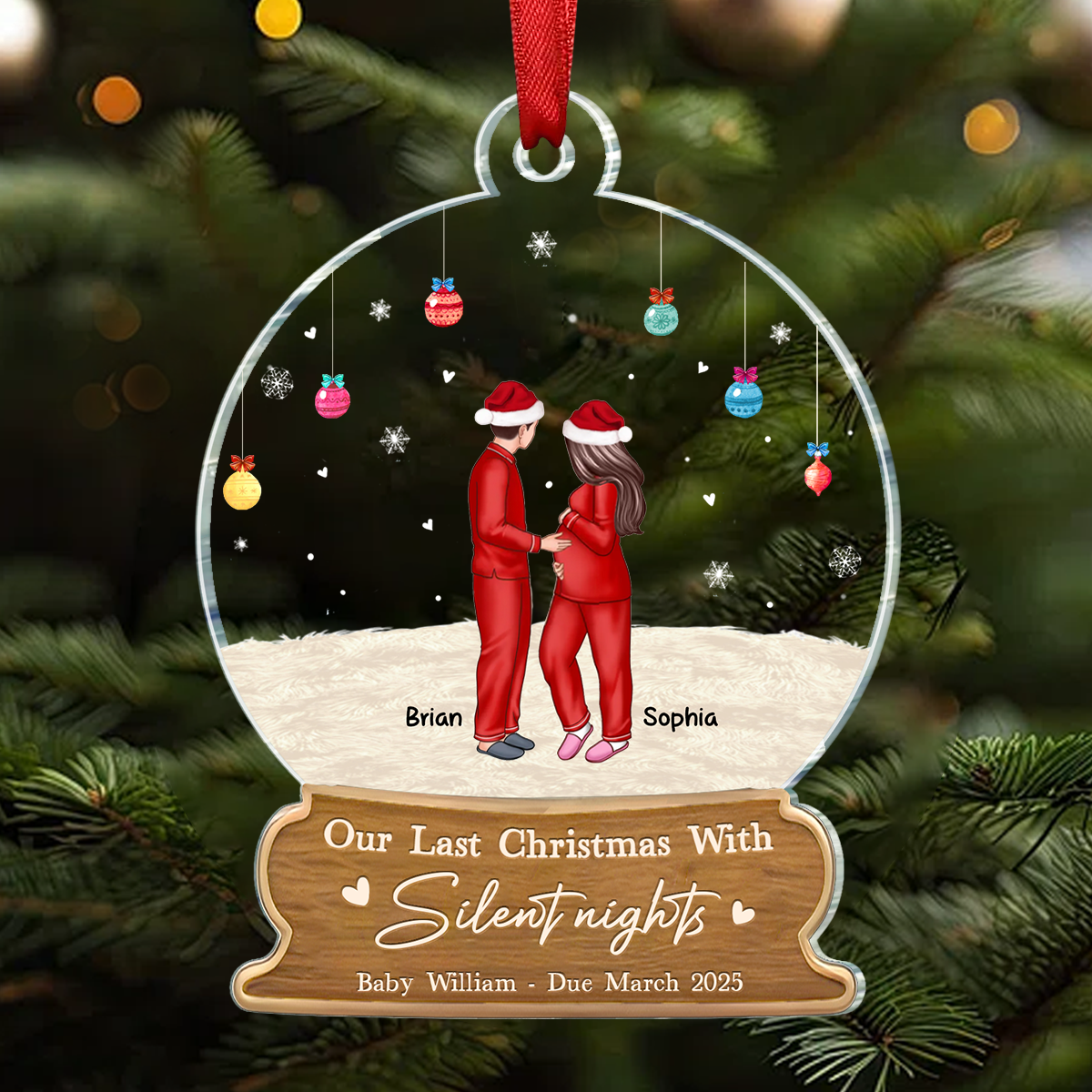 Last Christmas With Silent Nights, Expecting Family, Baby Coming Soon, Pregnancy Announcement Personalized Acrylic Ornament