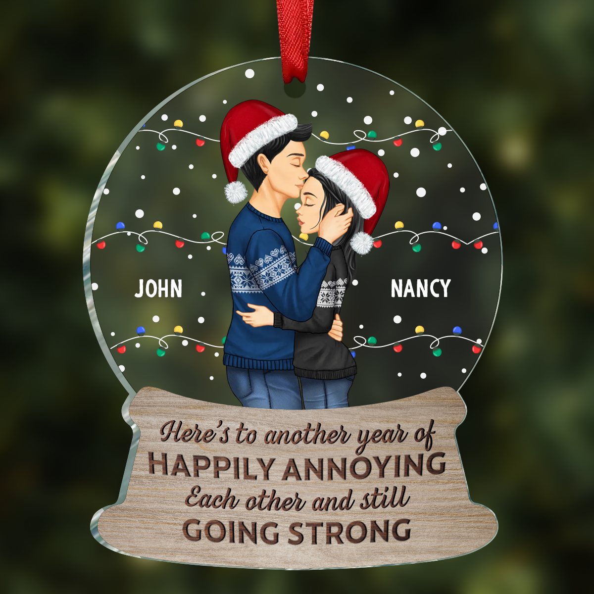 Couple Here's To Another Year Of Happily Annoying Each Other - Personalized Custom Shaped Acrylic Ornament