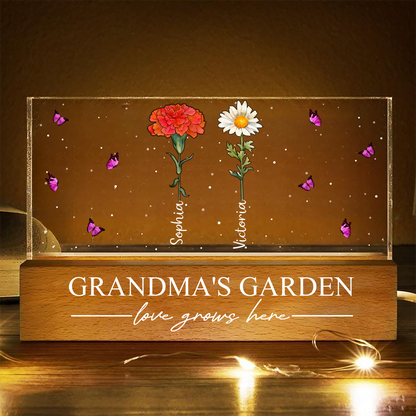 Grandma's Garden Birth Flowers - Personalized Rectangle LED Light