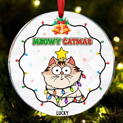 Funny Cats Meowy Catmas - Personalized Circle Acrylic Ornament