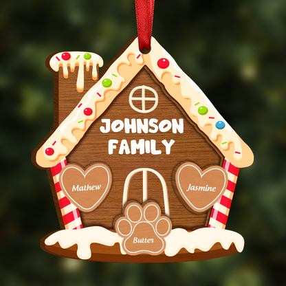 Gingerbread Cookie Family - Personalized Custom Shaped Wooden Ornament