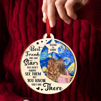 Best Friends Are Like Stars - Personalized Wooden Ornament