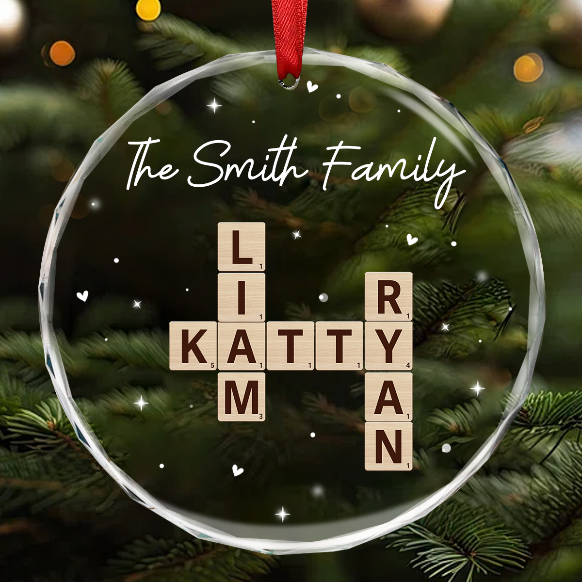 Custom Family Name Crossword Scrabble - Personalized Acrylic Ornament