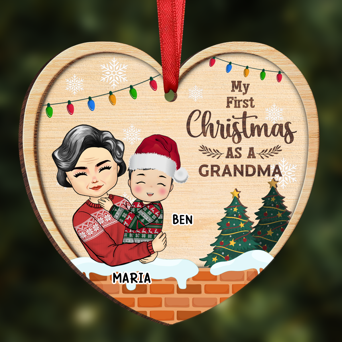 My First Christmas As A Grandma - Personalized Wooden Ornament