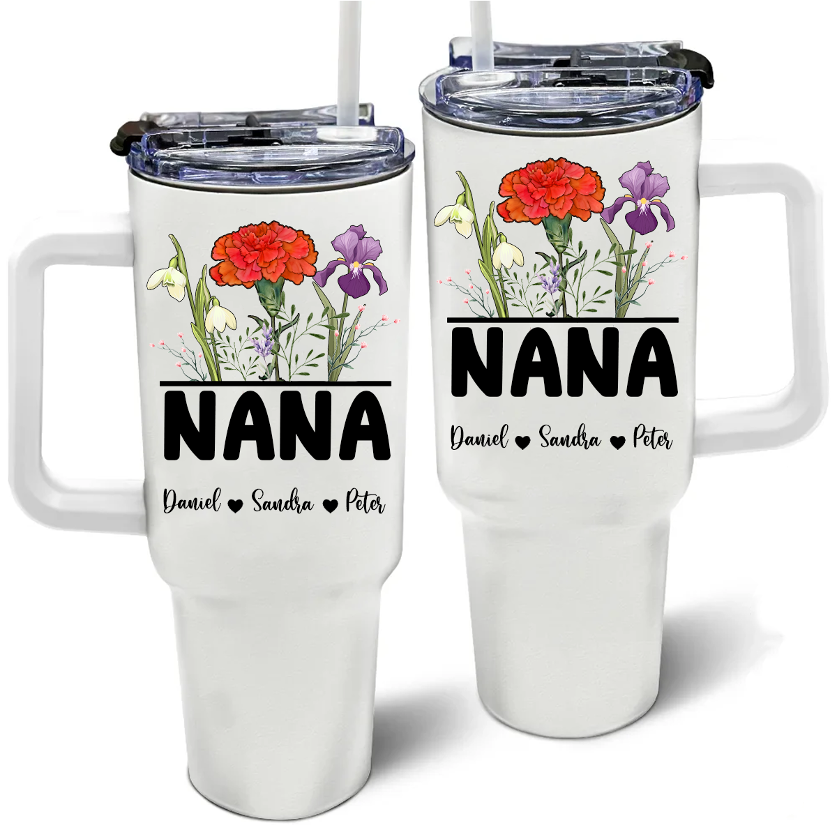 Nana Grandma Mom Birth Flowers - Personalized 40oz Tumbler With Straw