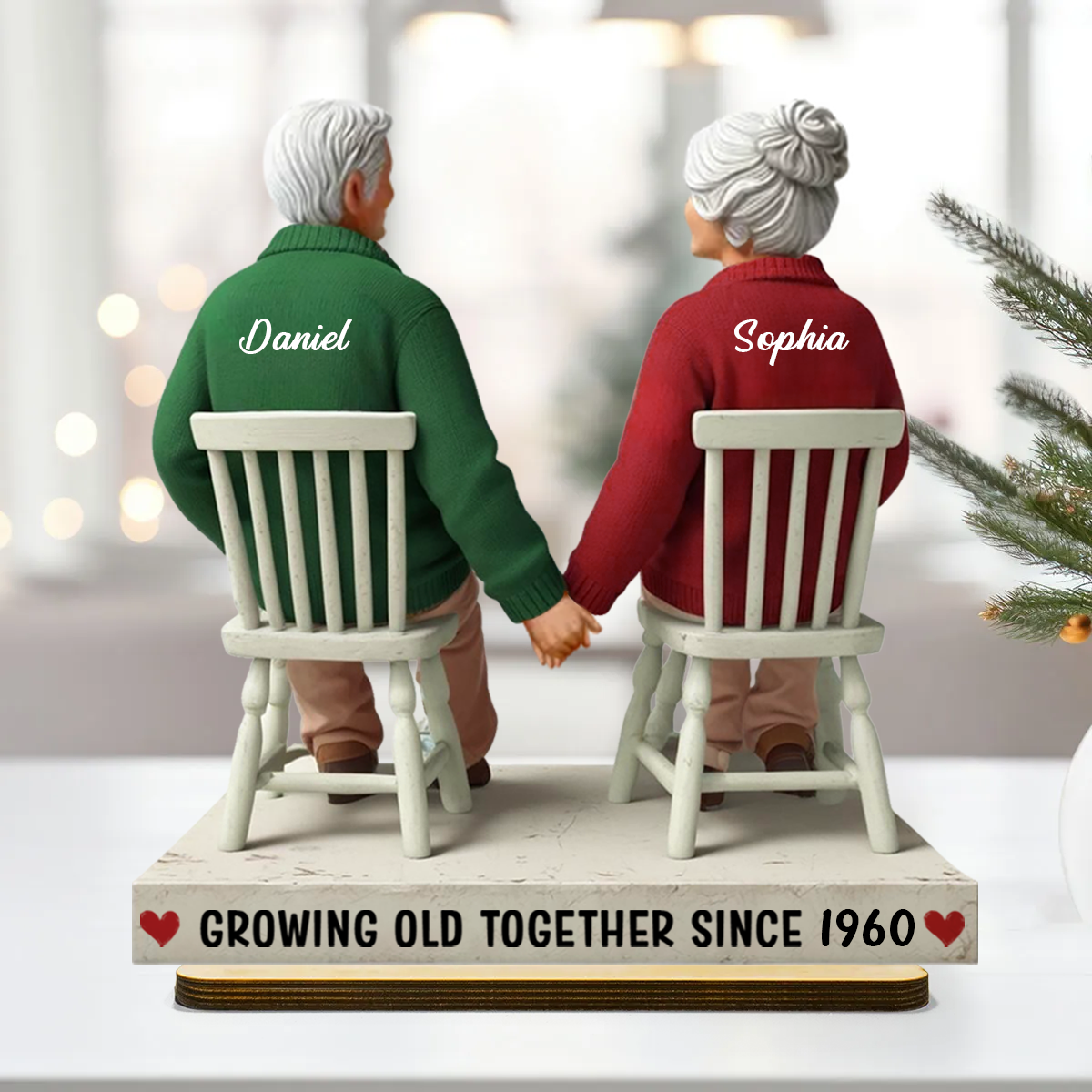 3D Effect Eternal Love Couple Growing Old Together Personalized Standing Wooden Plaque, Heartfelt Gift For Couple, For Him, For Her, Husband, Wife