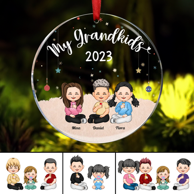 Family - My Grandkids - Personalized Acrylic Circle Ornament (LH)