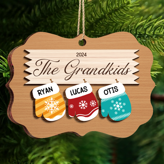 Mittens With Grandkids Names - Christmas Gift For Grandparent - Personalized Wooden Ornament