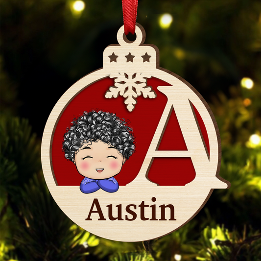 Christmas Kids Monogram - Personalized Wooden Ornament