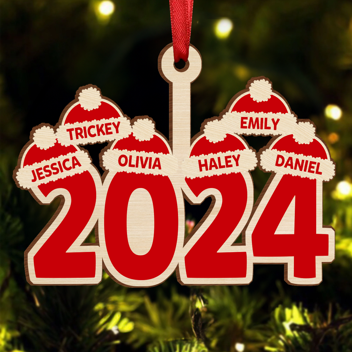 Christmas Santa Hats - Personalized Wooden Cutout Ornament