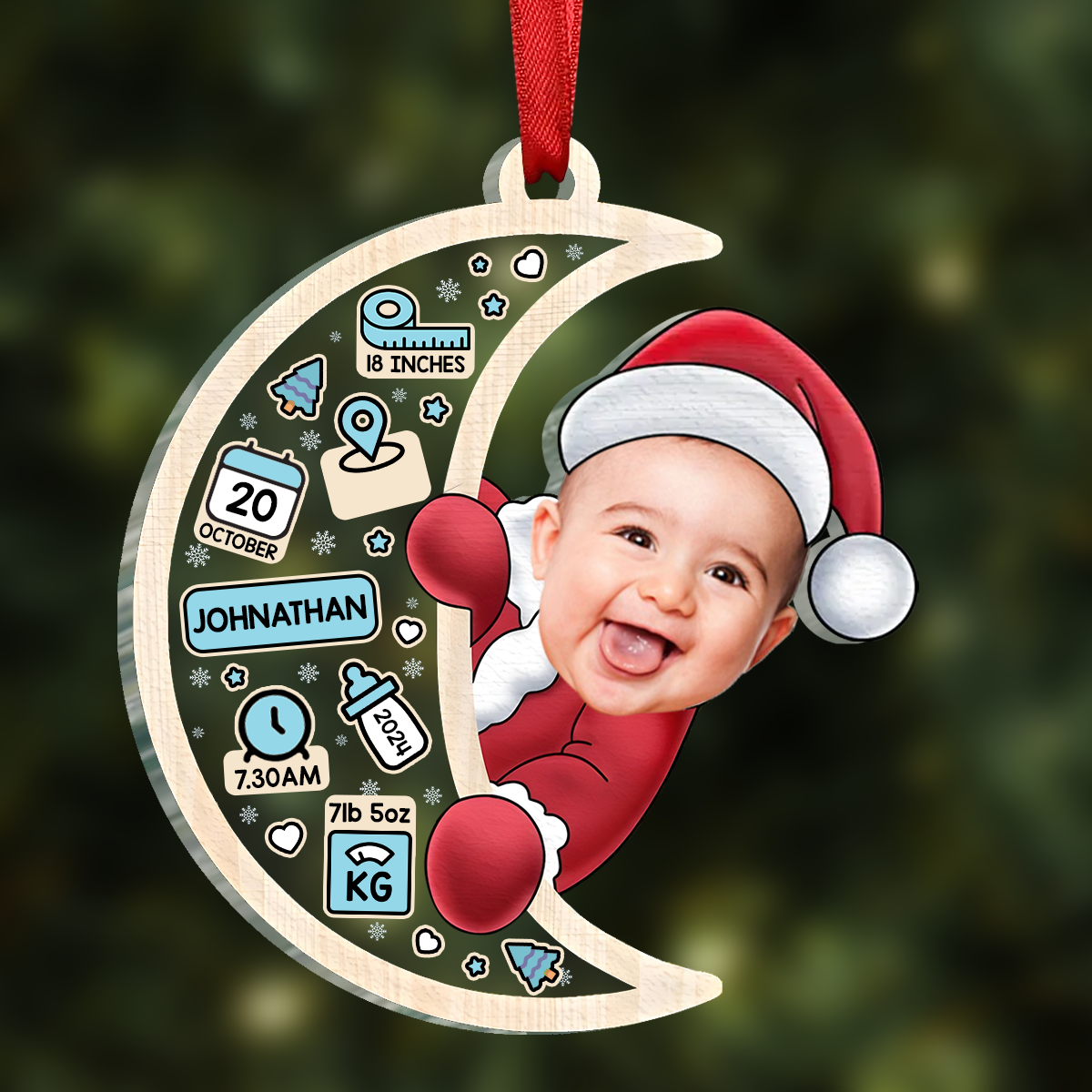 Custom Photo Christmas Santa Baby Birth Stats - Personalized Acrylic Ornament