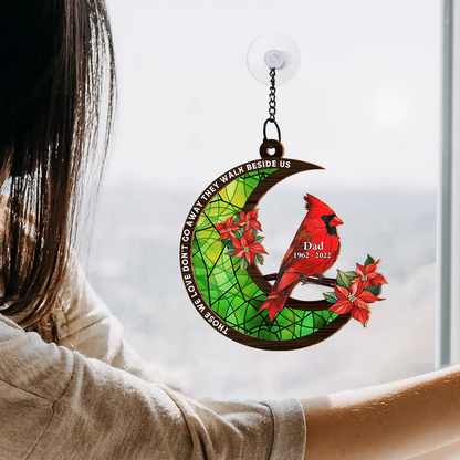 Memorial Cardinal Stained Glass Moon - Personalized Window Hanging Suncatcher Ornament