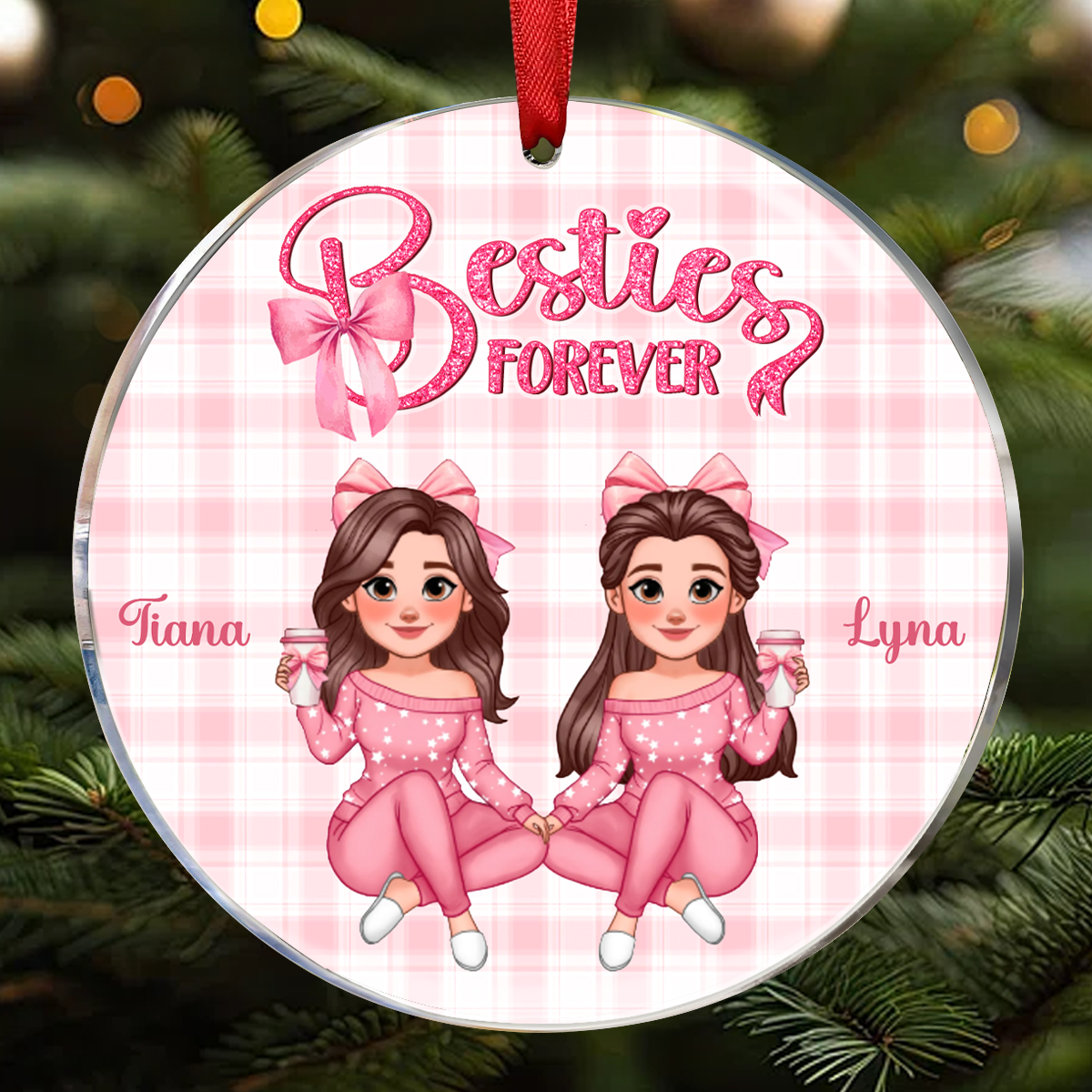 Coquette Besties Forever Christmas Personalized Acrylic Ornament