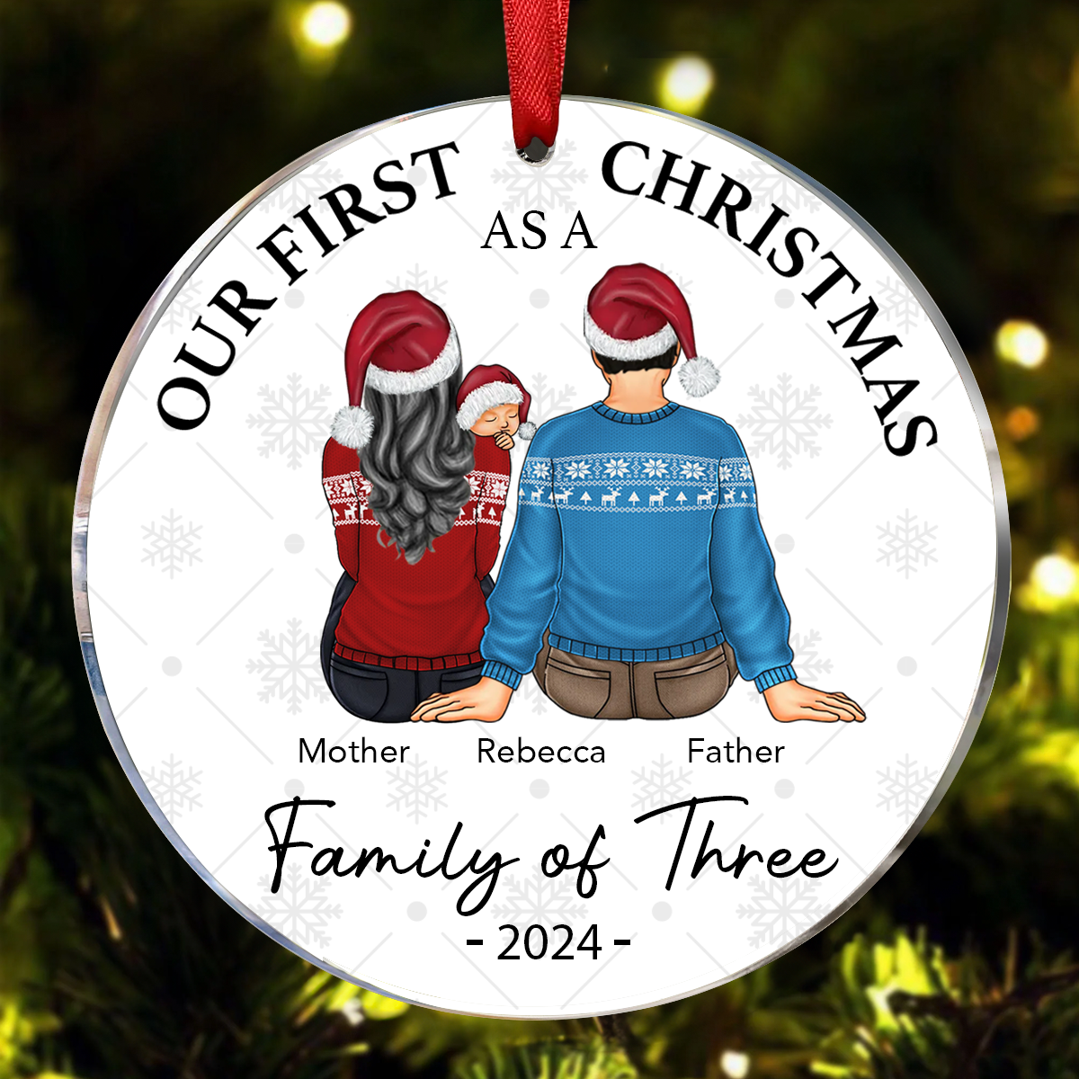 First Christmas As A Family Of Three New Parents - Personalized Circle  Ornament