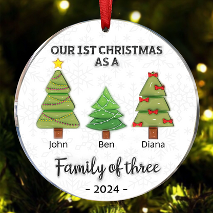 First Christmas As A Family Of Three - 3D Inflated Effect Printed Ornament, Personalized Circle Acrylic Ornament