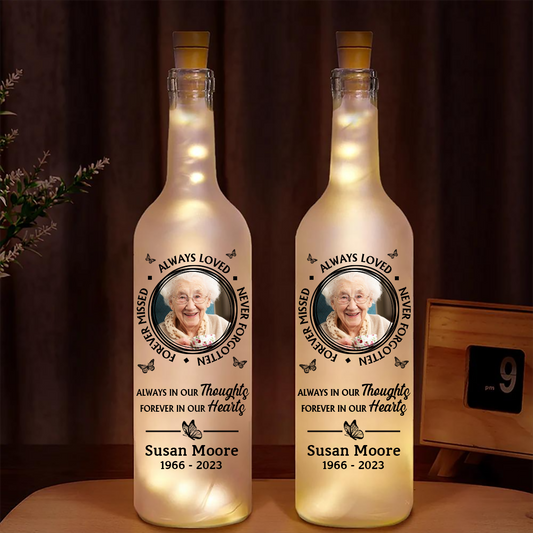 Custom Photo Memorial Always Loved Never Forgotten - Personalized Bottle Light