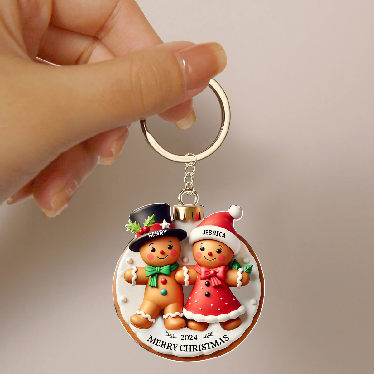 3D Effect Gingerbread Couple Married Engaged Merry Christmas - Personalized Acrylic Keychain