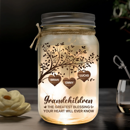 Grandchildren The Greatest Blessing - Personalized Mason Jar Light