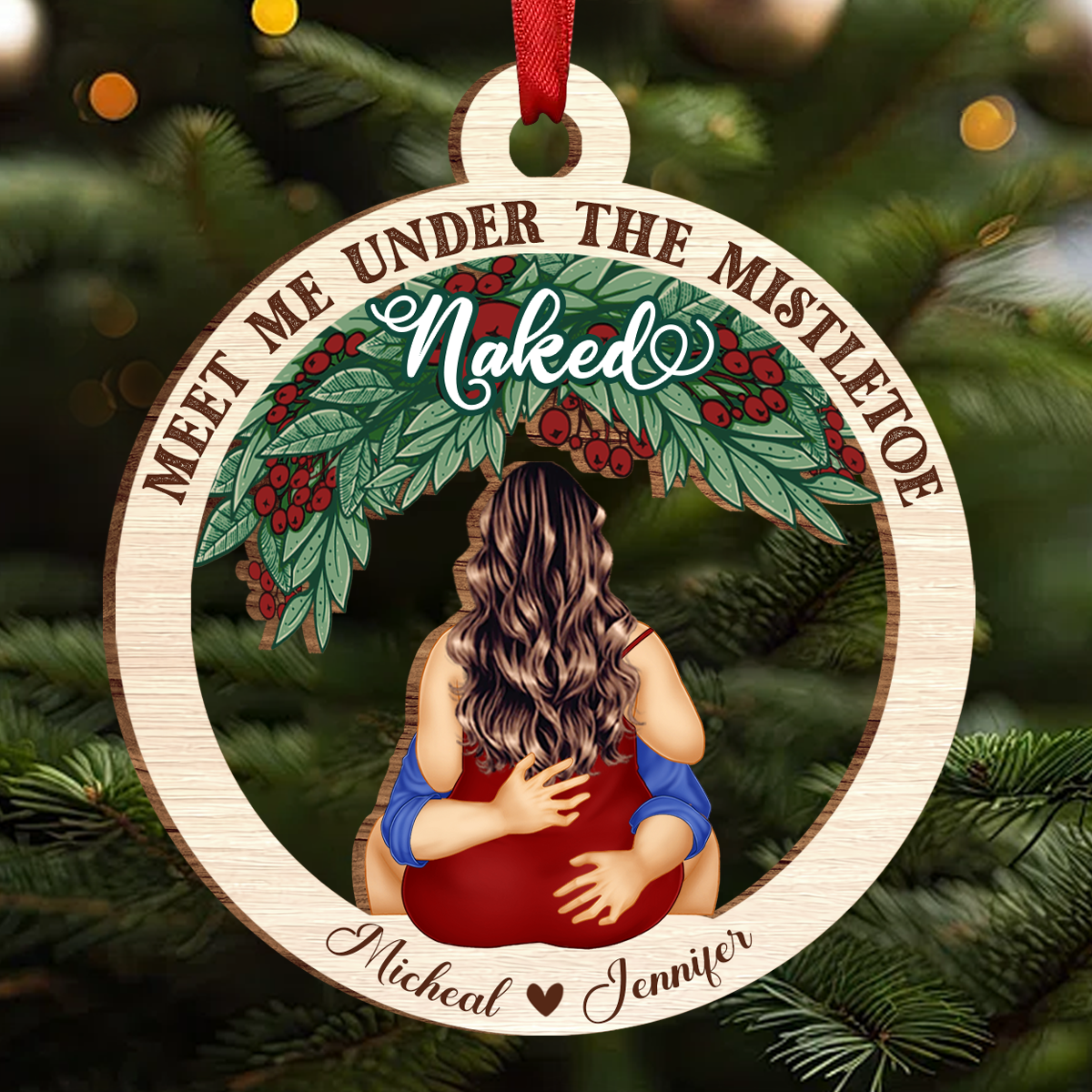 Meet Me Under The Mistletoe - Personalized Wooden Cutout Ornament